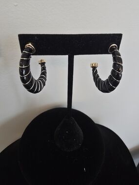 Black Hoop Earrings with Gold Accents - Women Jewelry